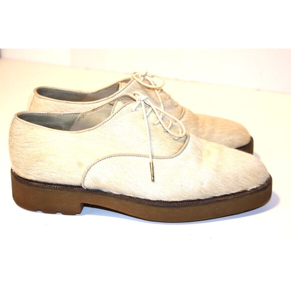 Pons Quintana Horsehair Cowhide Leather Oxford Shoes Women's sz 6 Cream Ivory - Picture 6 of 12